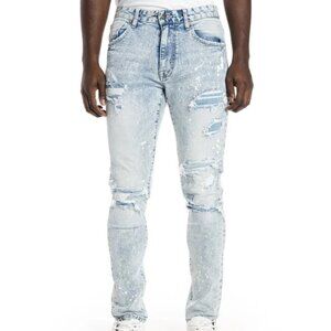 NWT Smoke Rise NY Slim Rip and Repaired Distressed Jeans - Sierra Blue 42 x 32